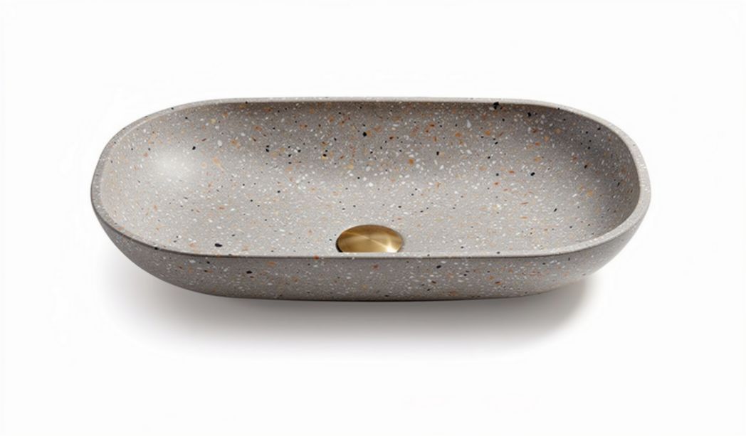 Umywalka ceramiczna ovalna szara 45 x 25 x 10cm z centralnym odpływem
