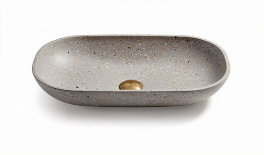 Umywalka ceramiczna ovalna szara 45 x 25 x 10cm z centralnym odpływem